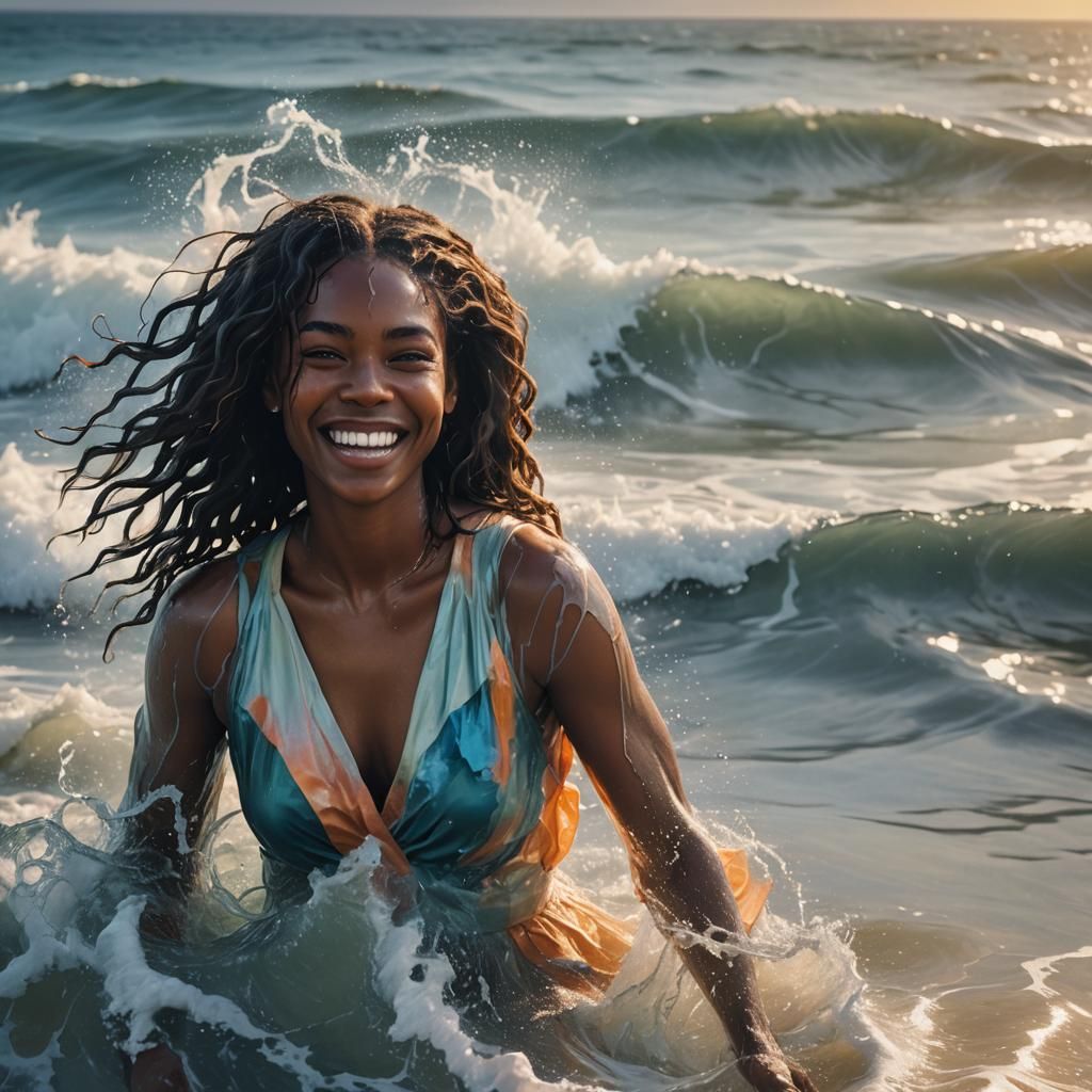 Radiant Woman Emerges From Ocean: Surreal Portrait