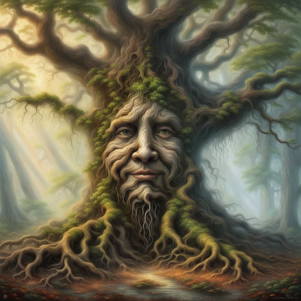 Ethereal Tree Face Rooted in Fantasy Art