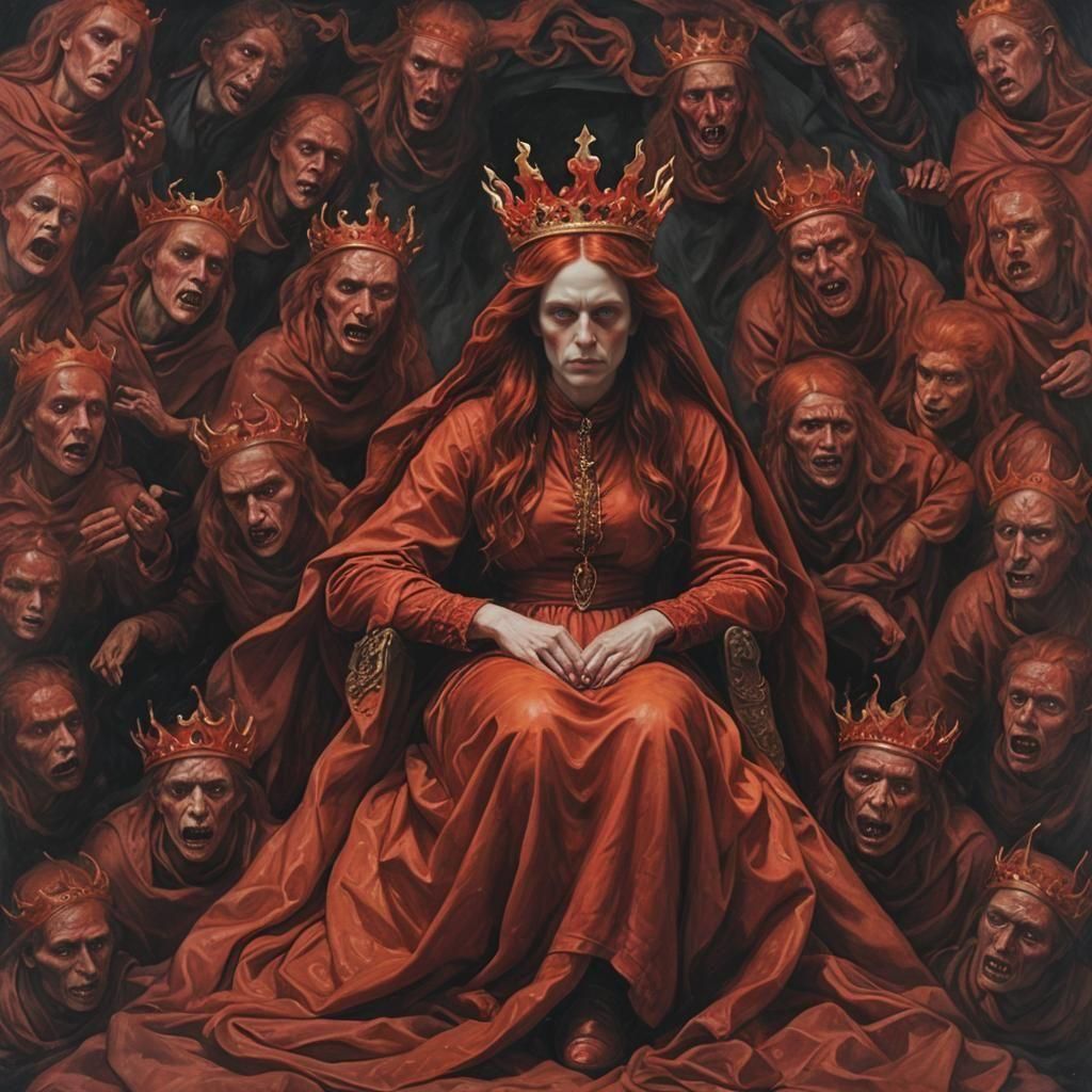 Distorted Beauty in Flame Red: A Pre-Raphaelite Vision