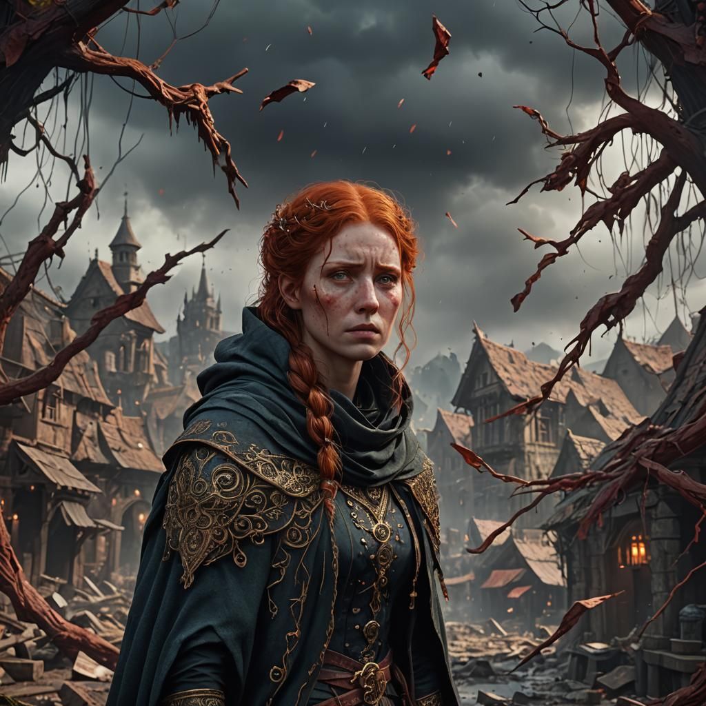 Sad Redhead: Detailed Matte Painting in Deep Color