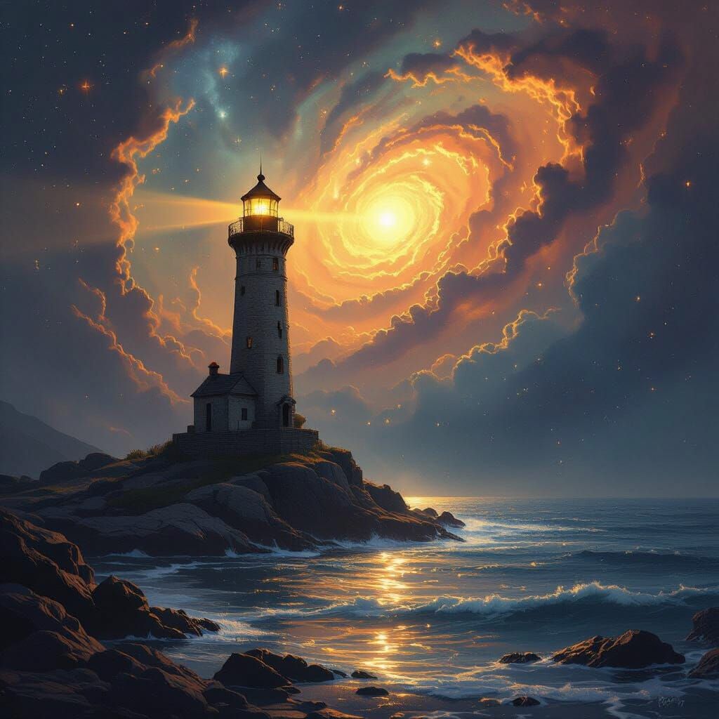 Cosmic Lighthouse Beacon in Hyperrealistic Style