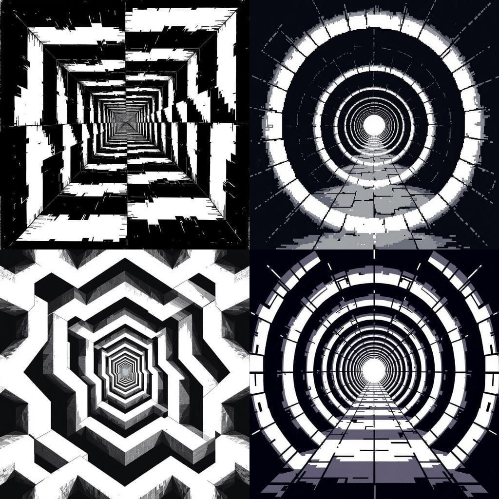Black and White Pixel Art Endless Tunnel Loop