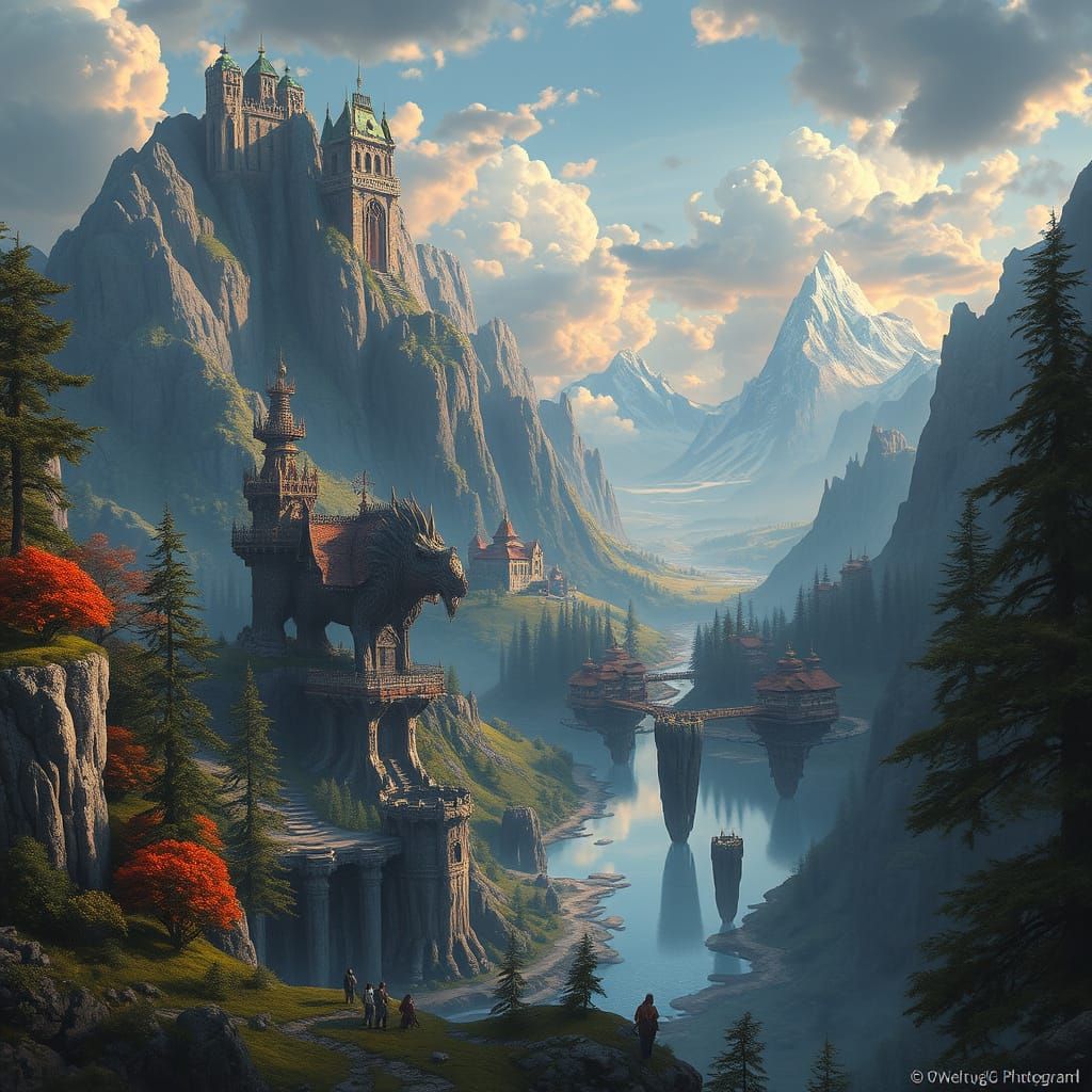 Surreal Fantasy Realm with Photorealistic Landscapes and Arc...