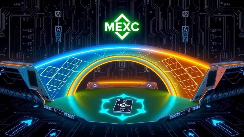 Futuristic Blockchain Bridge in Cyberpunk Neon Landscape