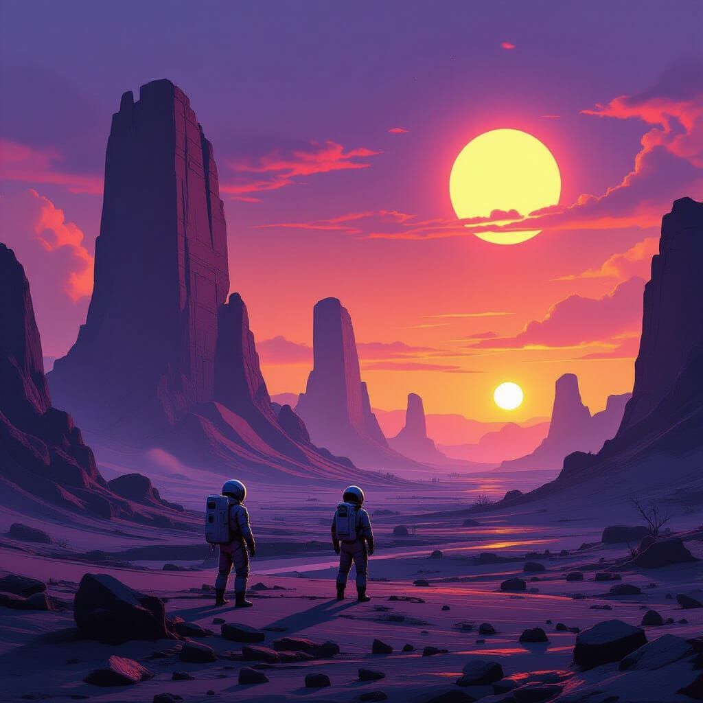 Astronaut Explores Ancient Alien Ruins Under Twin Suns