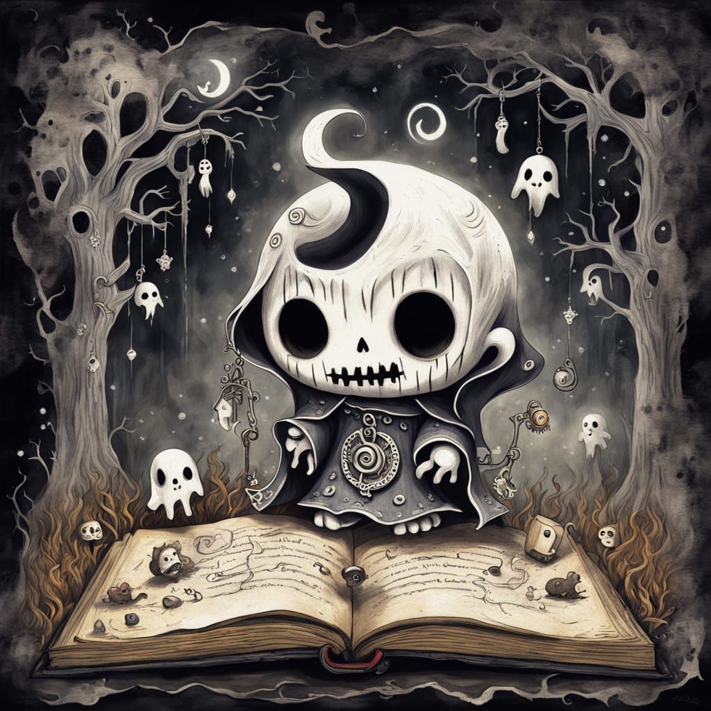 Ghostly Chibi in Voodoo Folk Art Style