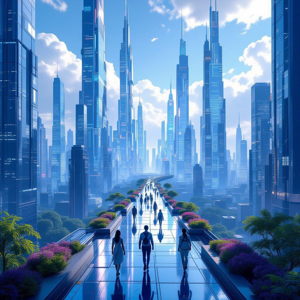 Futuristic Cityscape with Bio-Engineered Forests and Vibrant...