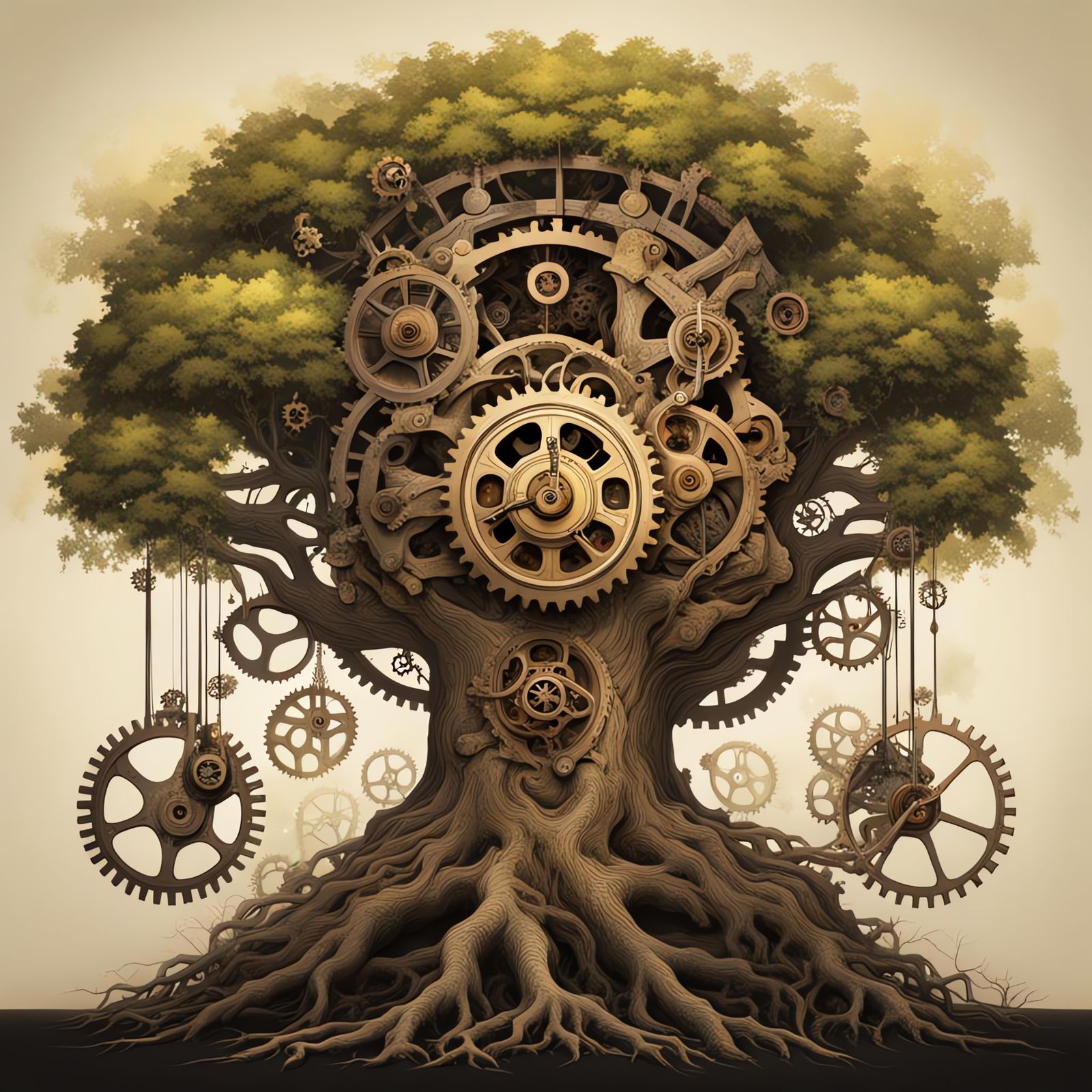 Clockwork Tree: Nature Meets Industrial Revolution