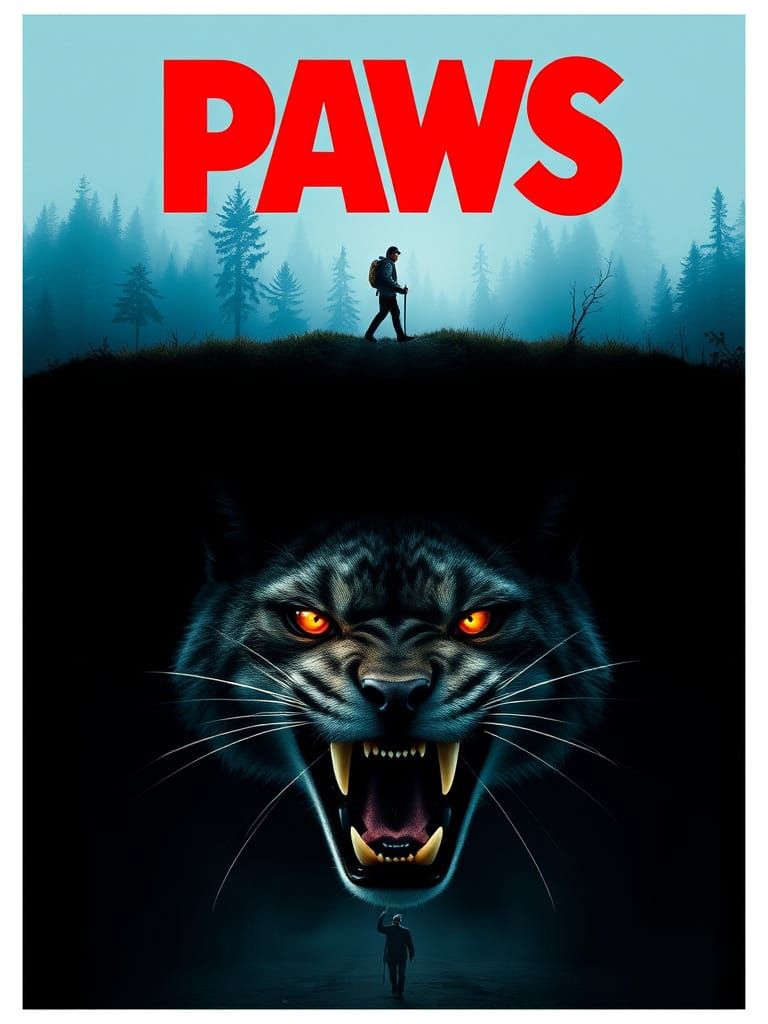 Menacing Cat Rises from Forest on PAWS Movie Poster
