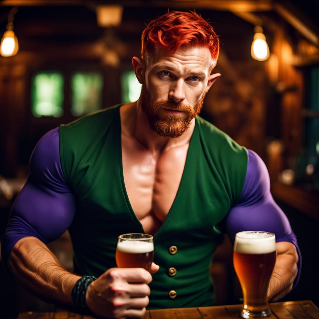 Handsome Elf in Tavern with Giants, Professional Photography