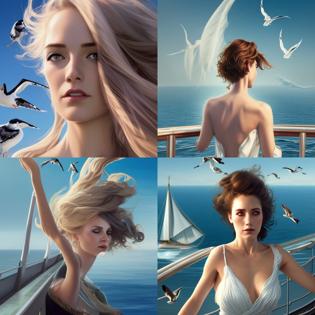 Woman on Cruise Ship in Hyperdetailed Portrait