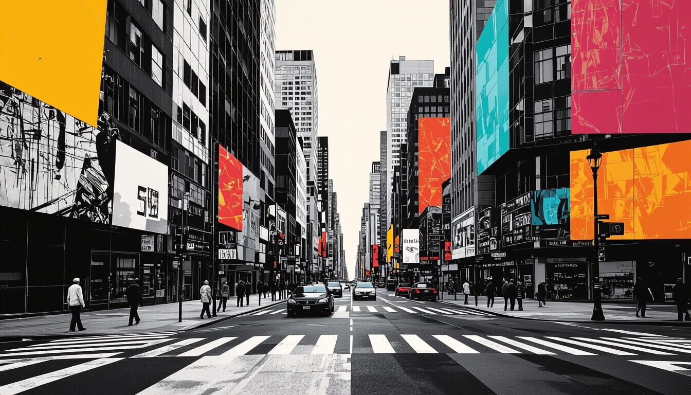 Surreal Urban Collage in Cubist and Pop Art Styles