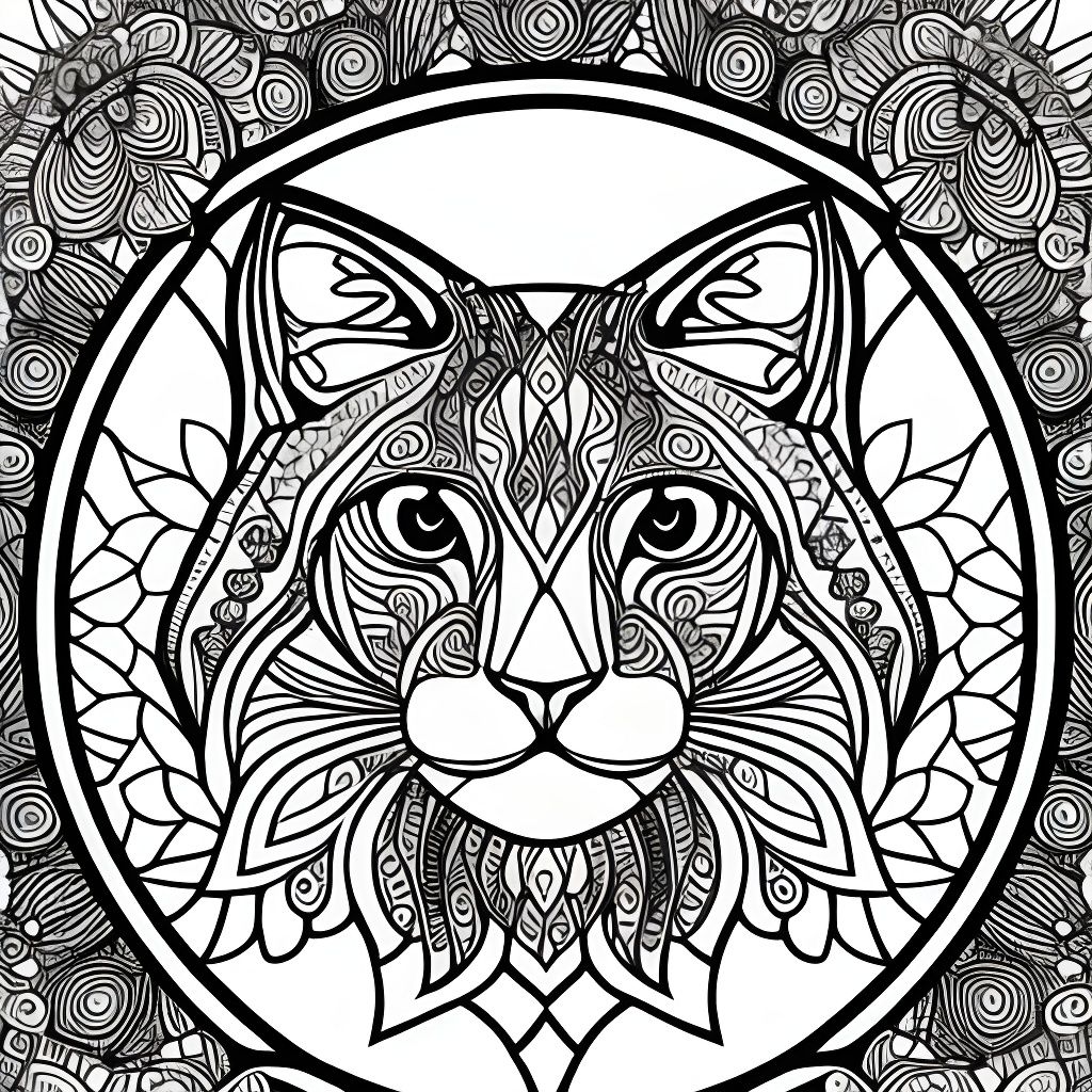 Elegant Art Deco Cat Coloring Page for Adults