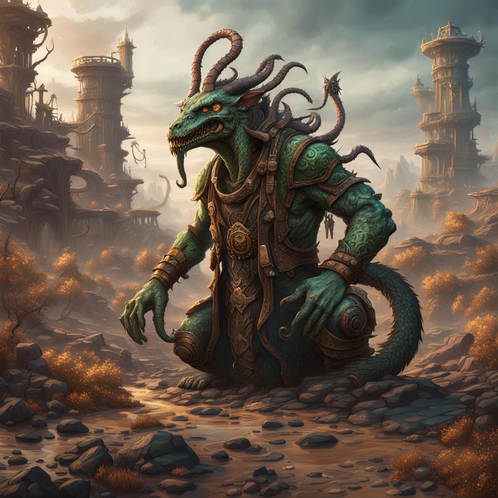 Wasteland Serpent Druid in Detailed Matte Painting Style