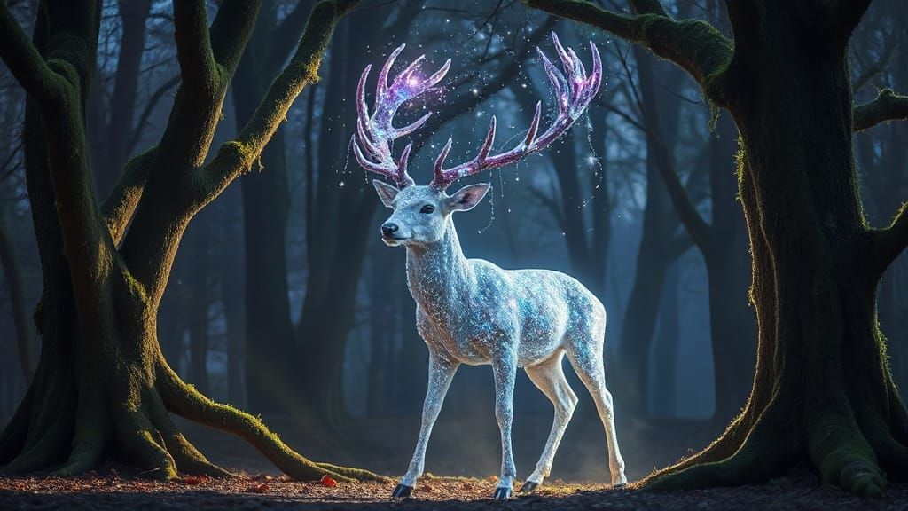 Starlight Deer Emerges from Mystical Grove