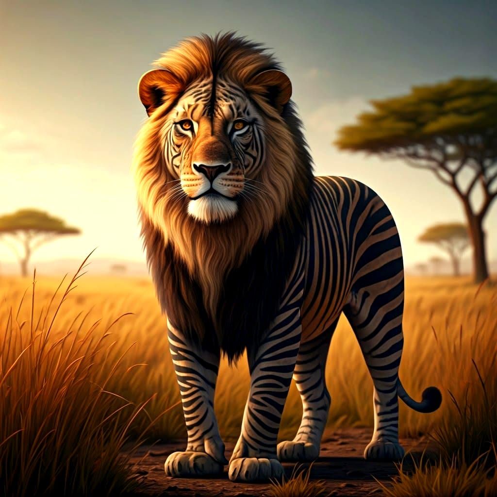 Savannah Epic: Zebra Lion in Cinematic Film Still