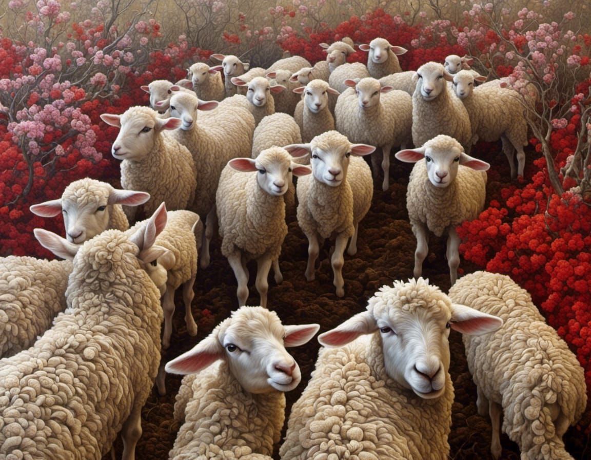 Hyperreal Photograph of Newborn Lambs