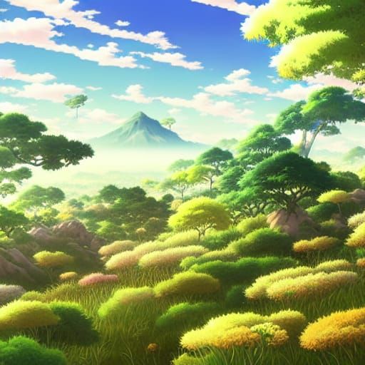 Anime Plains Landscape Inspired by Studio Ghibli