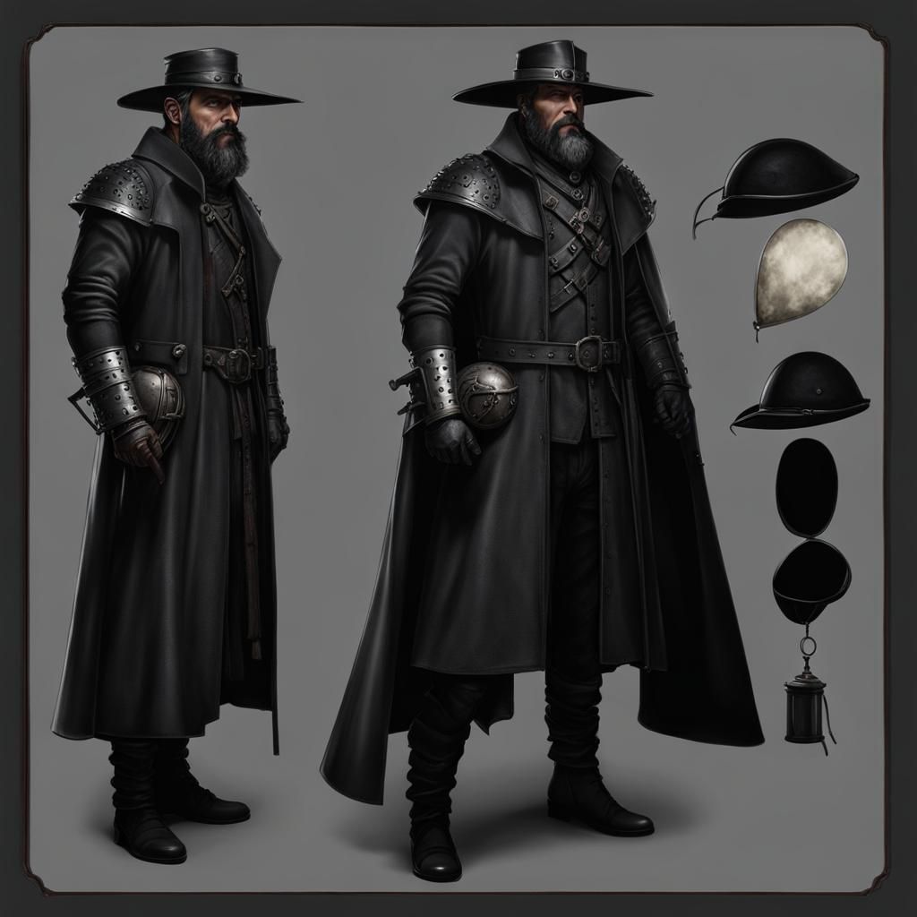 Dark Fantasy Portrait: Aging Inquisitor in Black Armor