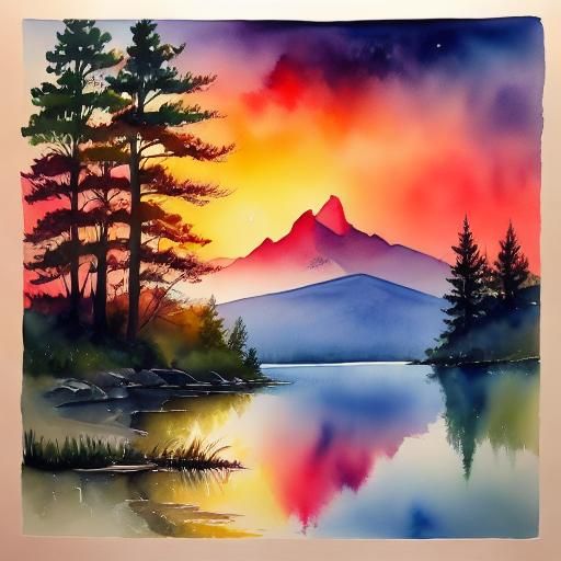 Golden Sunset Watercolor Illustration