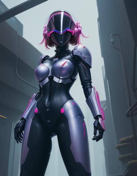 Cyberpunk Armored Woman in Anime Style