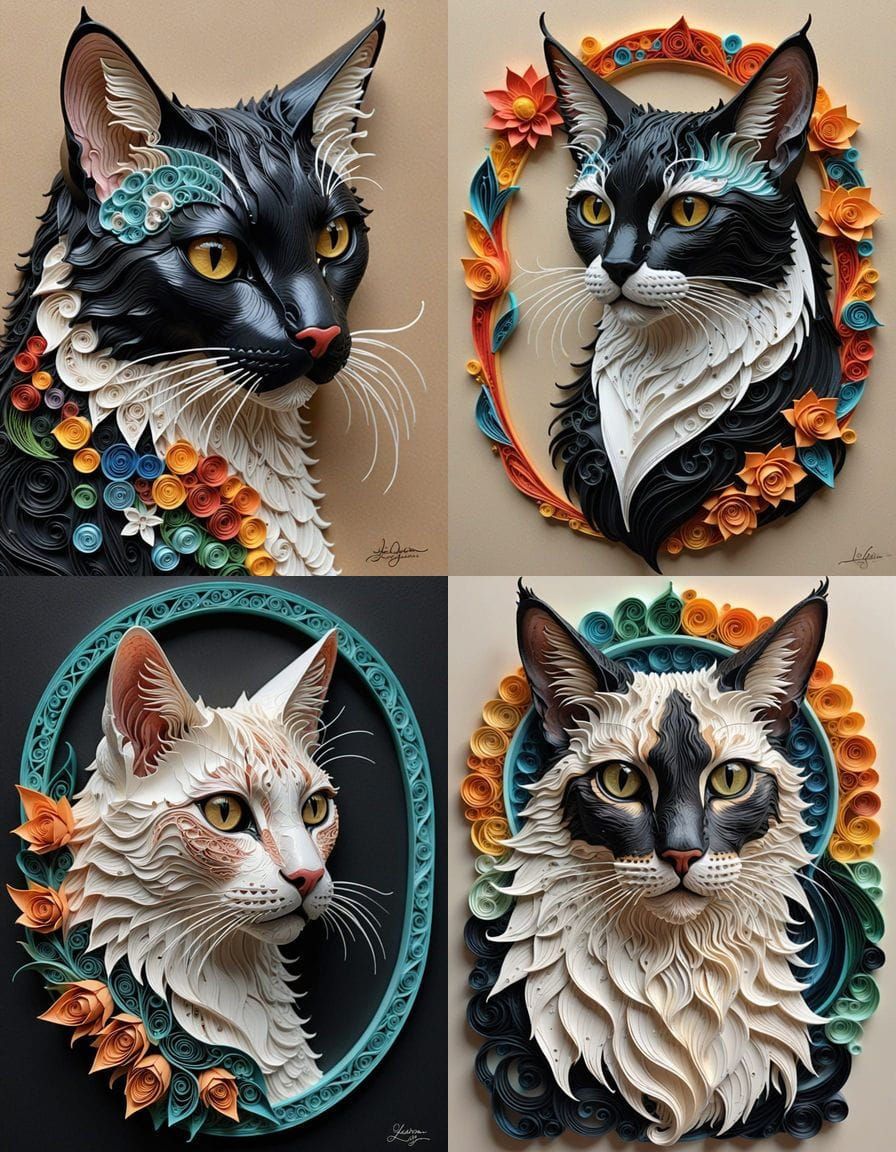 Surreal Feline Portrait in Mixed Media Style