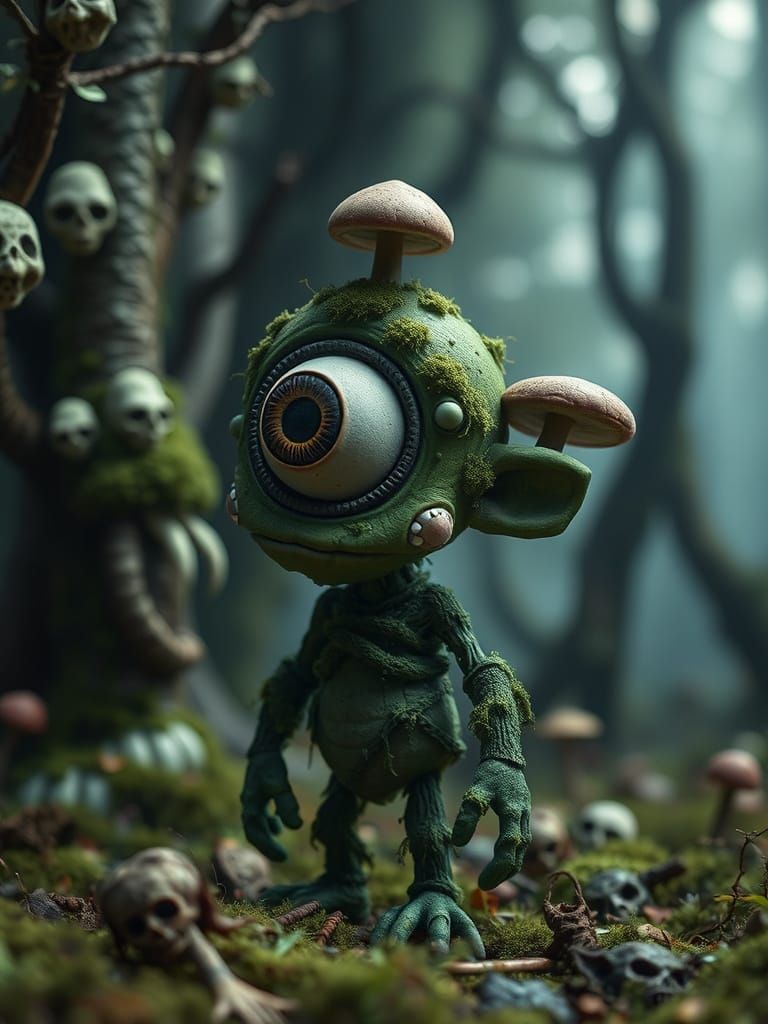 Eerie Claymation Creature in Mutated Forest