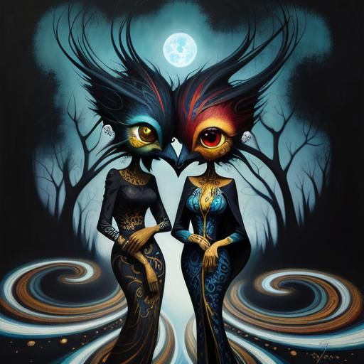 Pop Surrealist Painting of People with Big Eyes