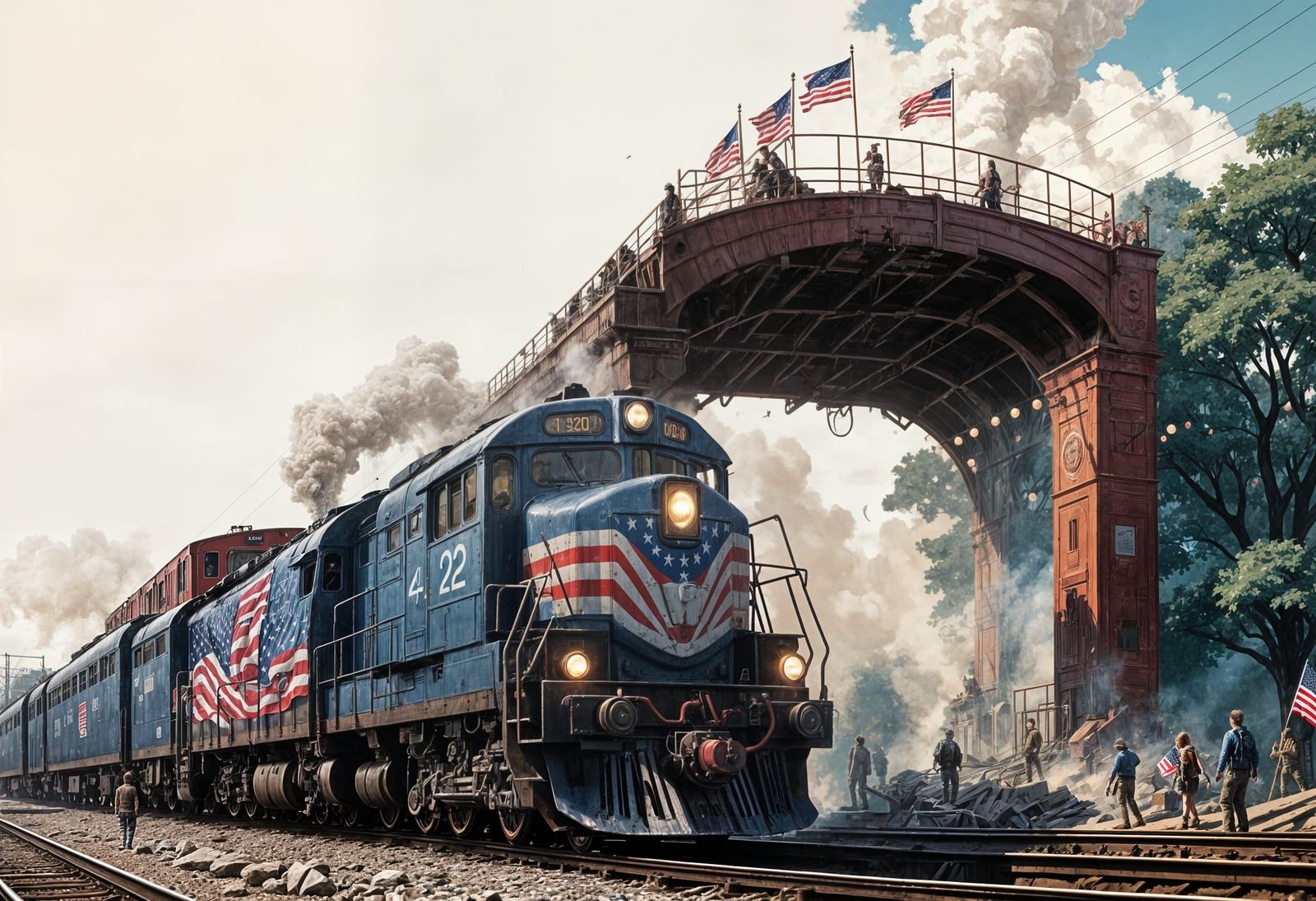 Patriotic Train in Comic Book Style