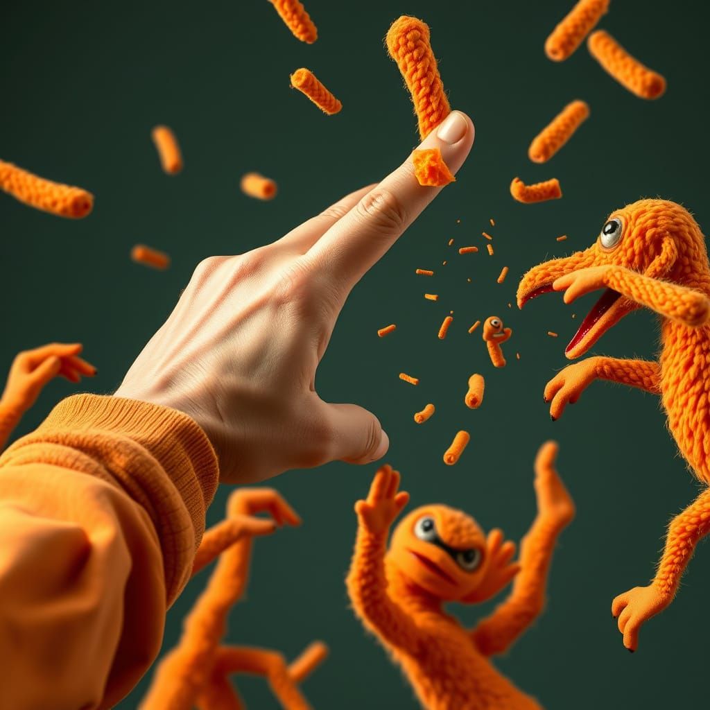Human Hand Defends Against Cheesy Cheetos Assault
