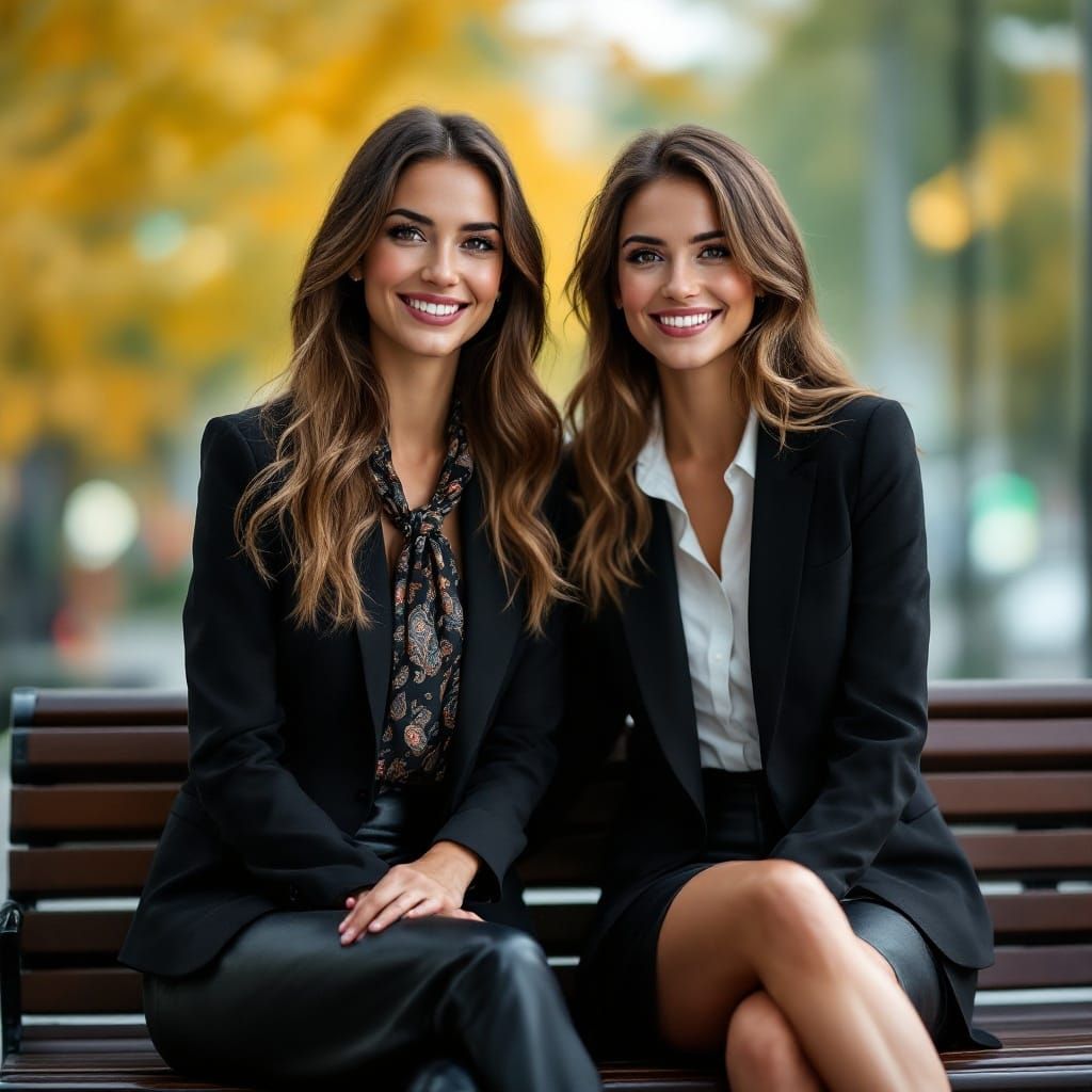Two Successful Businesswomen Exude Confidence in Silk Paisle...