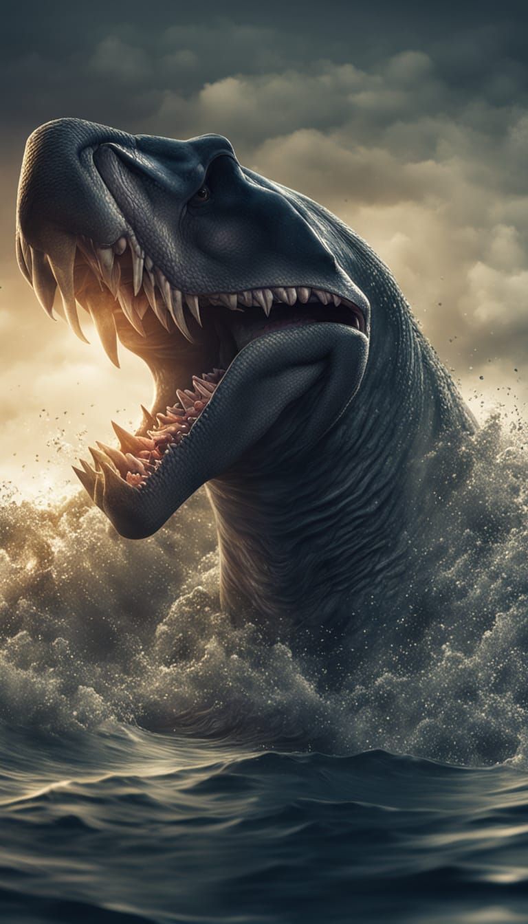 Woman in Leviathan Jaws: Cinematic Fantasy Art