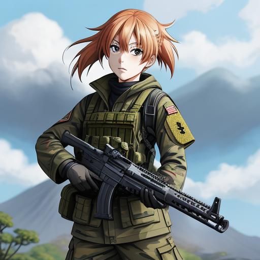 Anime Female Soldier in Japanese Manga Style