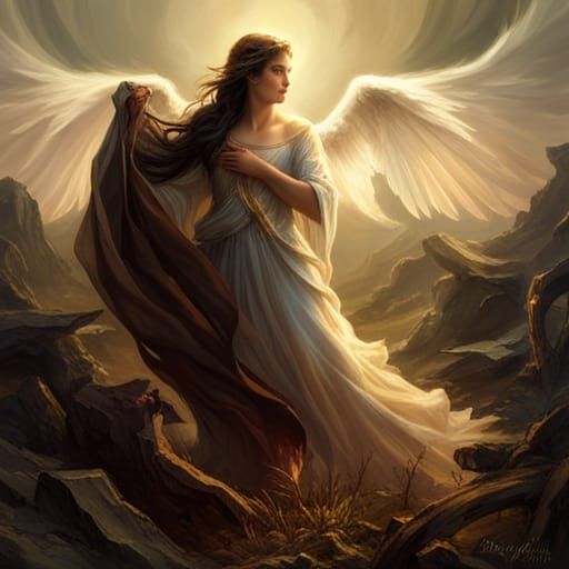 Sinister Angel of Mercy with White Wings