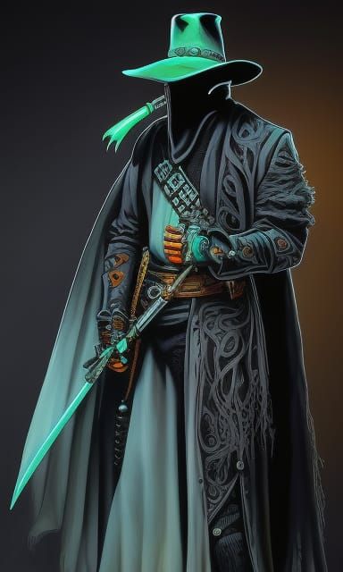 Outlaw Cowboy Plague Doctor in Dystopian Style