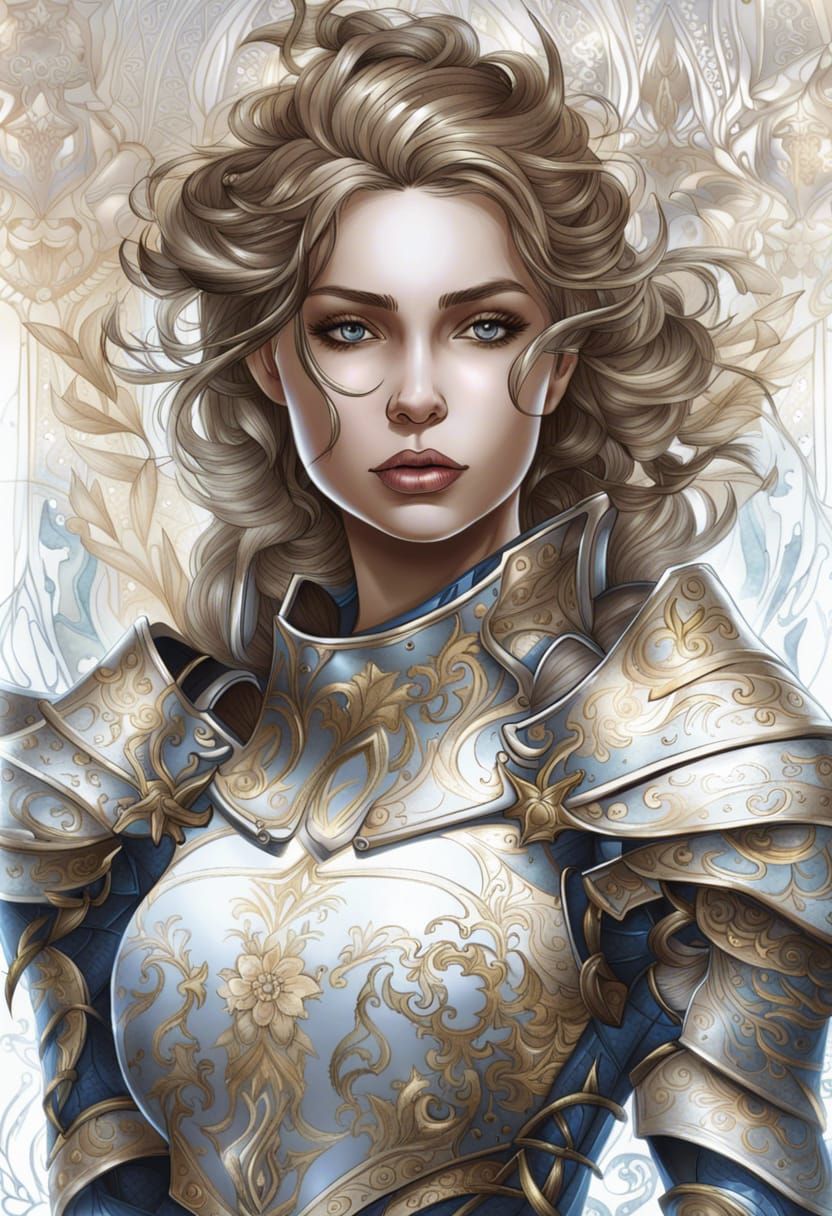 Knight in Blue and Gold Armor: Digital Painting