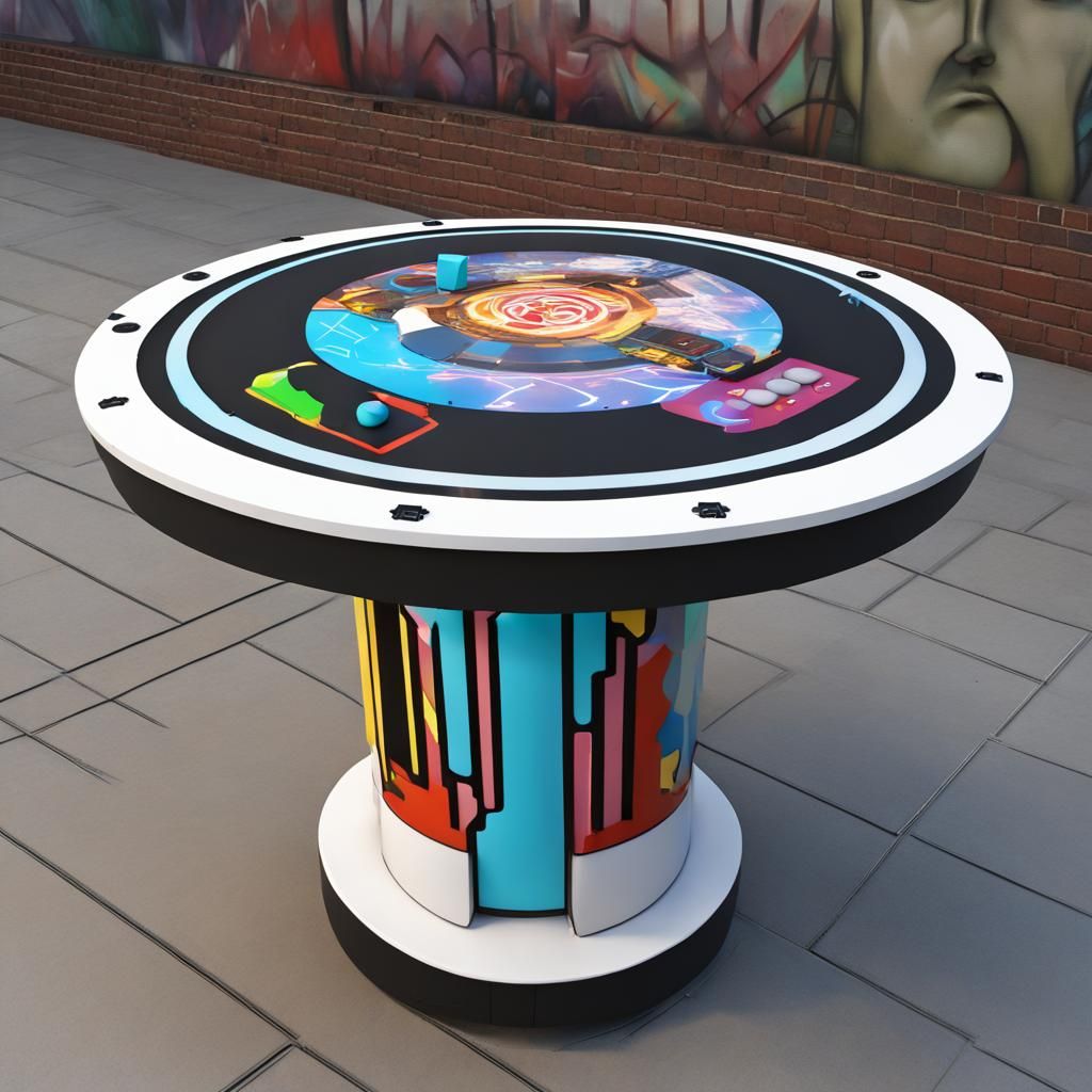 Futuristic Round Arcade Table with Street Art Design