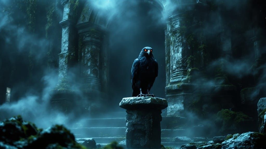 Ethereal Black Falcon in Misty Mausoleum