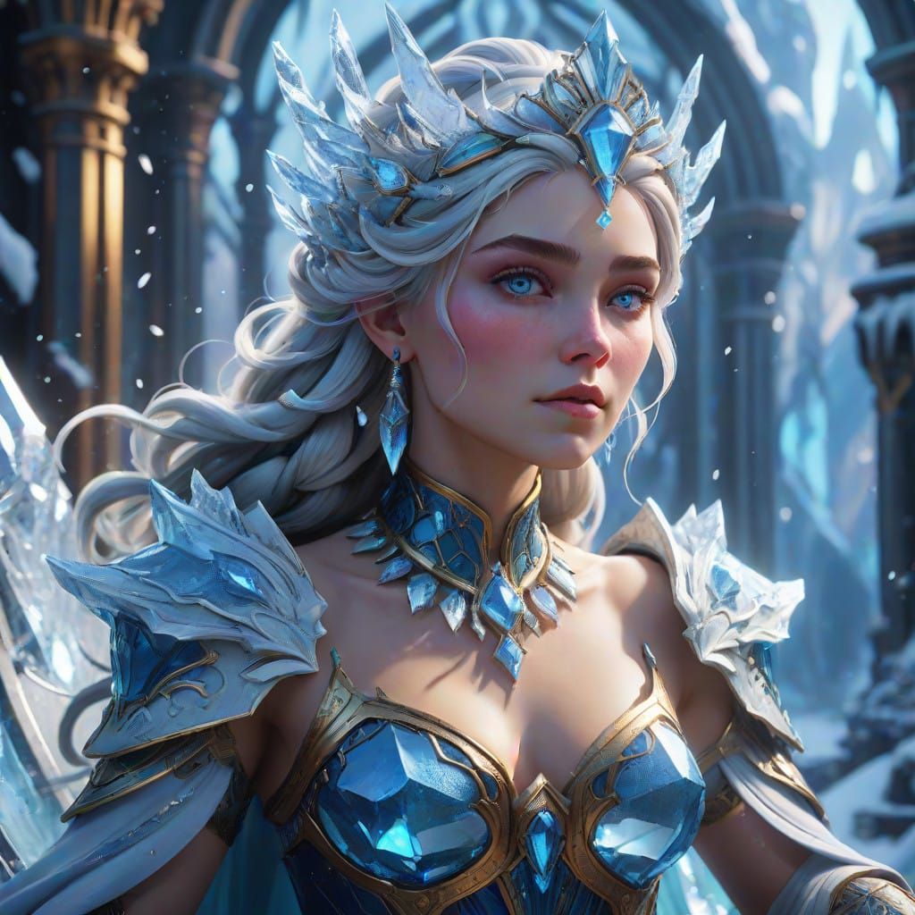 Ice Queen Majestically Reigns from Ornate Throne