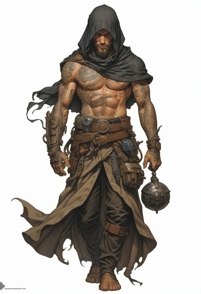 Tattooed Sci-Fi Hedonist in Heroic Fantasy Style