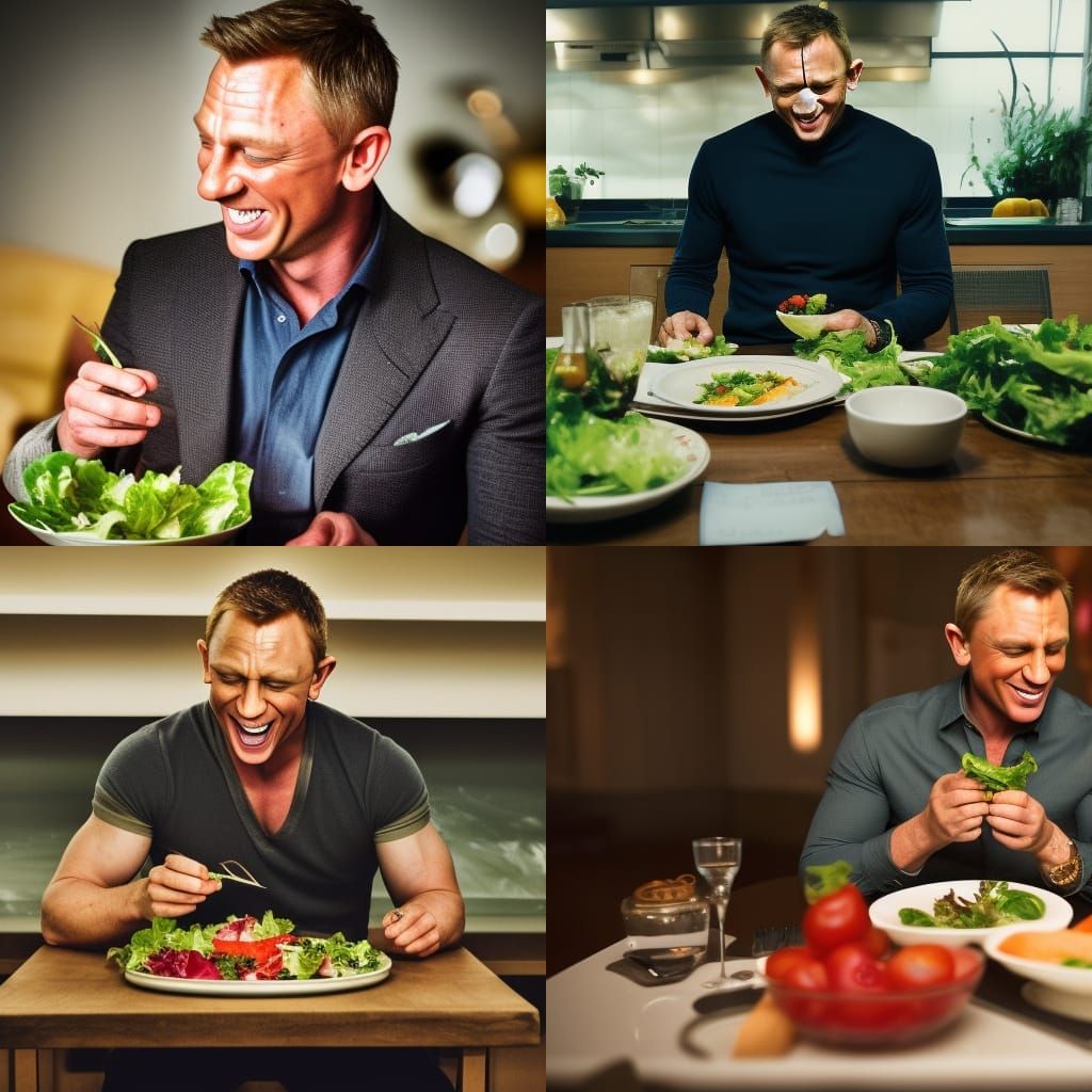 Daniel Craig Laughing and Eating Salad in HDR