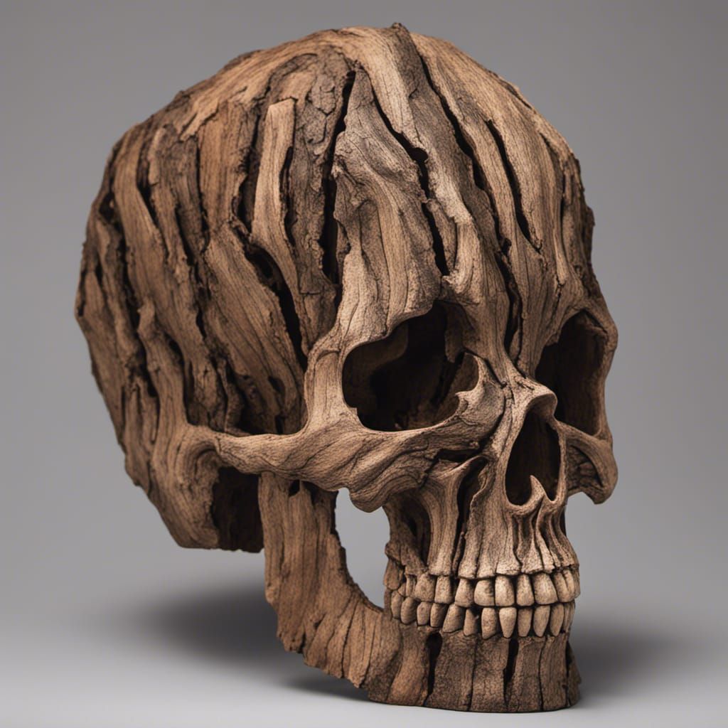 Tree Bark Skull in Three-Quarter View