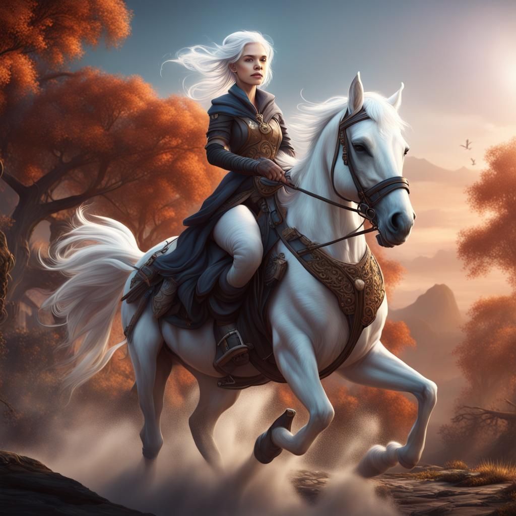 Woman Riding Horse: Detailed Fantasy Concept Art