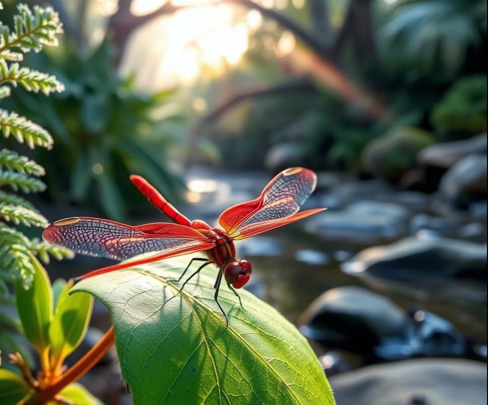 Frosty Morning Dragonfly amidst Australian Creek Foliage