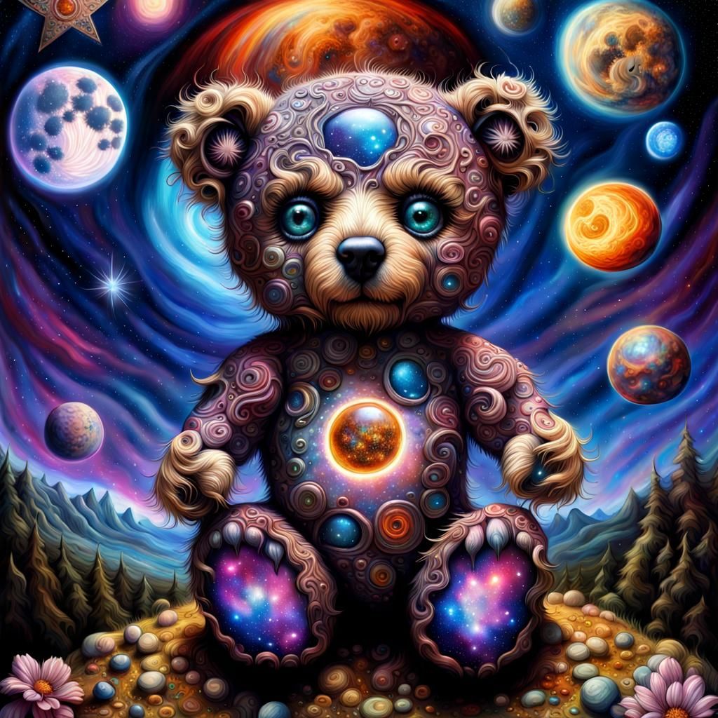 Sparkly Zombie Teddy Bears in Cosmic Digital Art