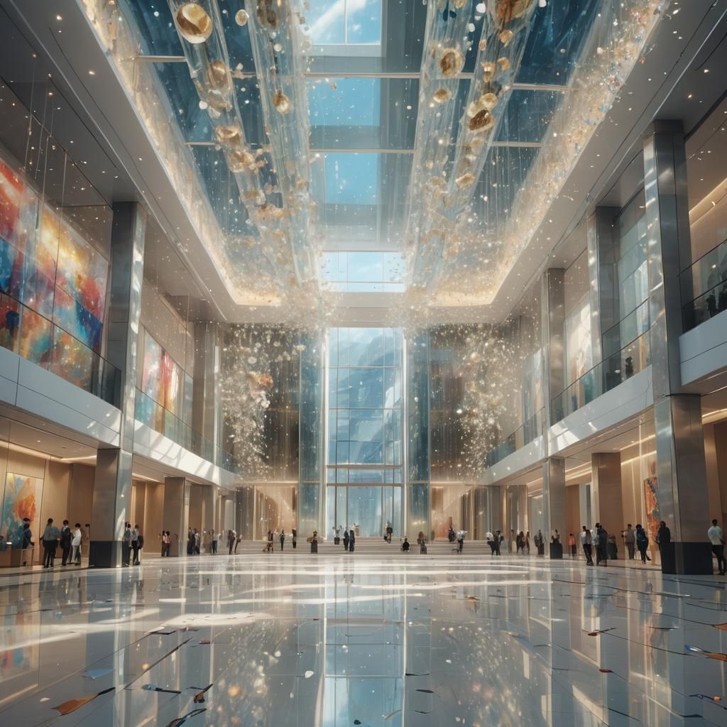Detailed Glass Building Interior in Splash Art Style