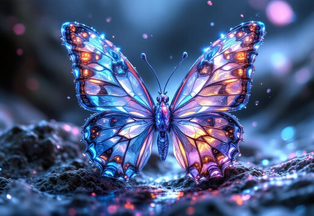 Glass Snow Leopard Butterfly in a Dreamscape