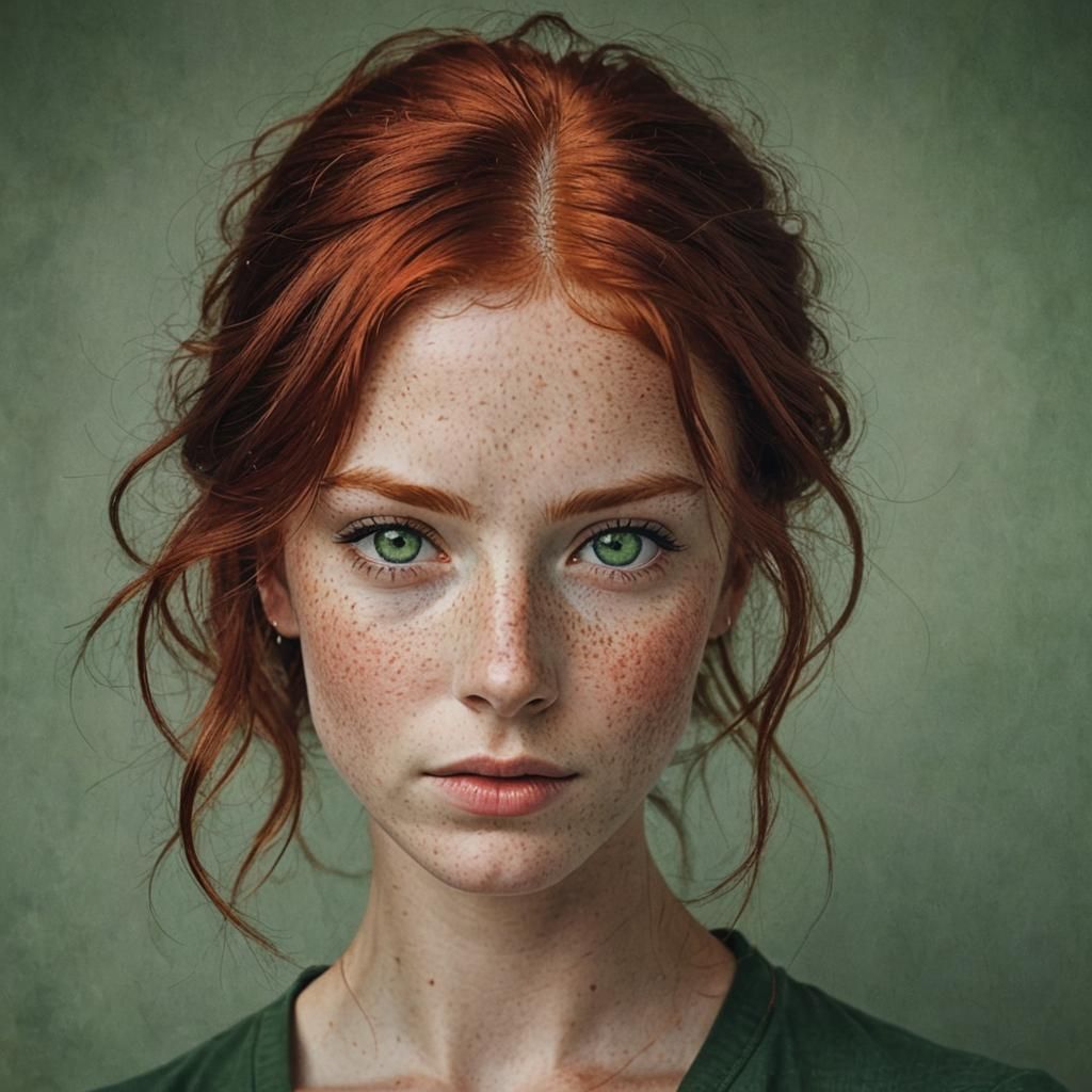 Woman with Red Hair and Green Eyes Portrait