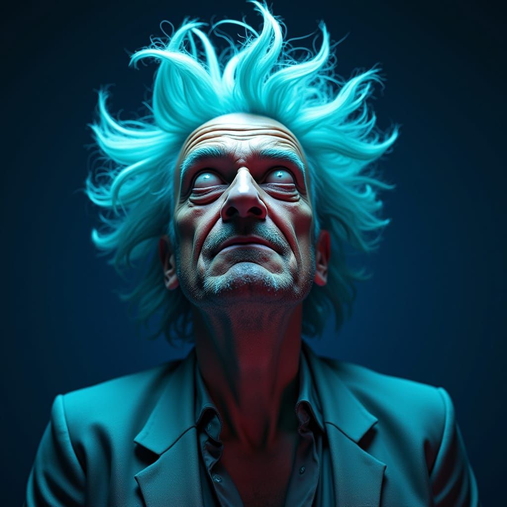 Rick Sanchez Radiates Confidence in Hypnotic Blue