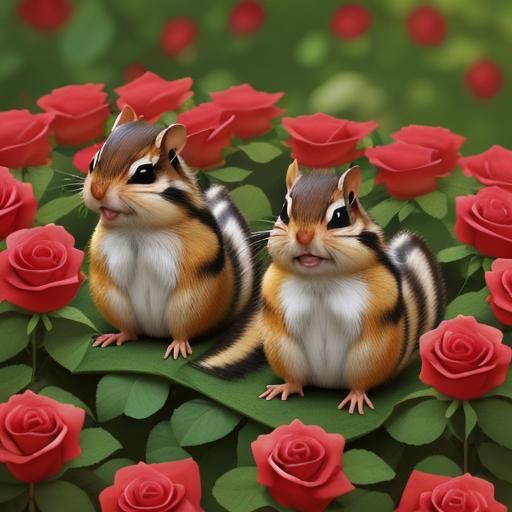 Chipmunks in Roses: A Realistic Wildlife Scene
